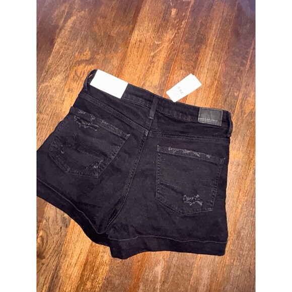 American Eagle NWT Mom Shorts Size 2 Destroyed Distressed Black Jeans Stretch - Picture 2 of 4